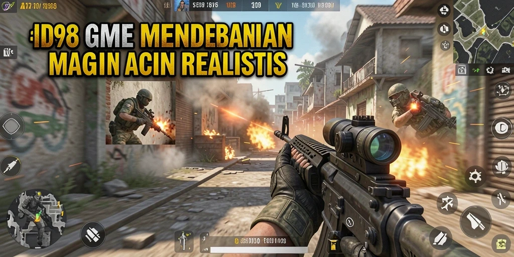 Tangkapan layar gameplay intens dari ID098 dalam pertempuran FPS.