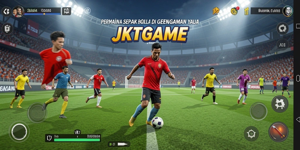 Tampilan gameplay JKTGAME yang seru dan mendebarkan saat bermain sepak bola.