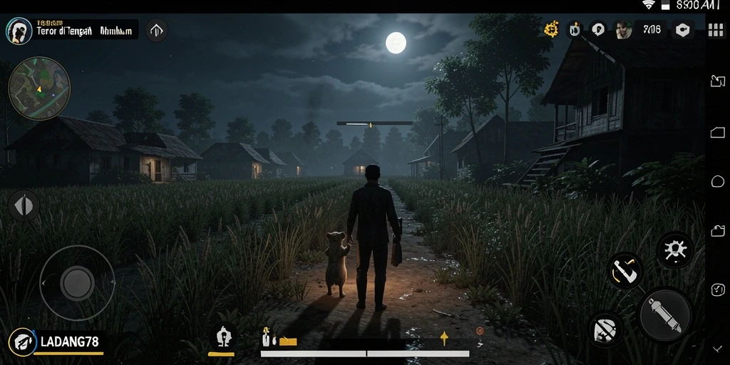 Gameplay menakutkan di LADANG78 dengan suasana angker.