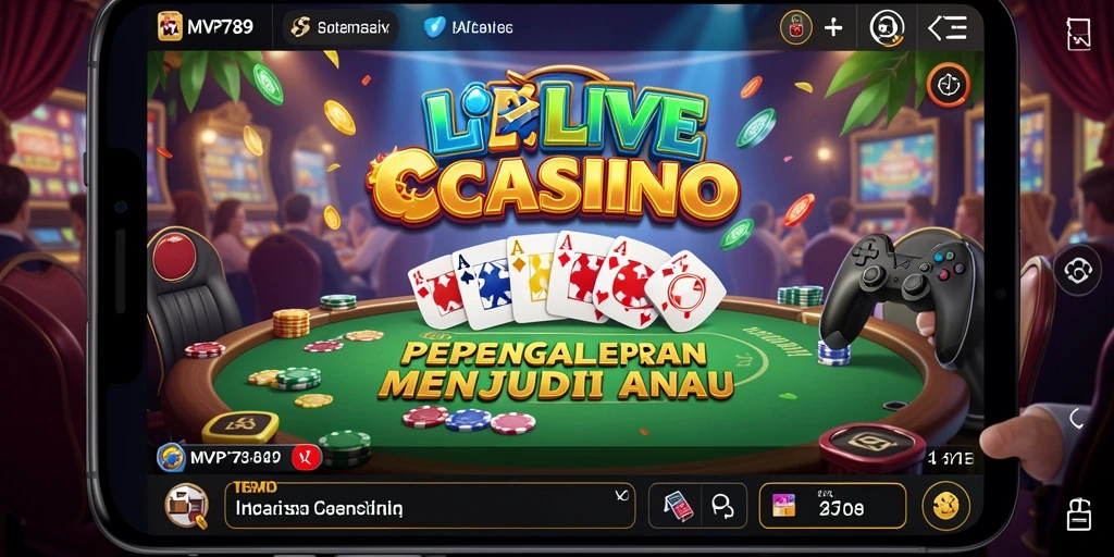 Tangkapan layar menampilkan dealer live dan permainan kasino yang mendebarkan.