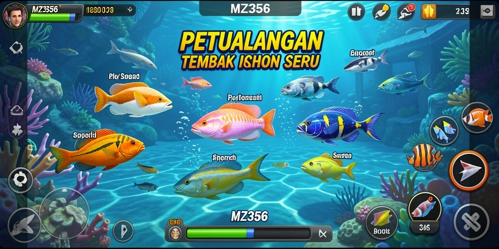 Tangkapan layar menunjukkan aksi seru dengan gameplay Tembak Ikan MZ356.
