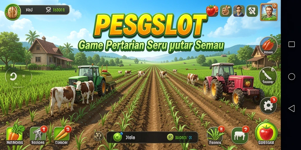 Tampak gameplay PESGSLOT yang menampilkan aktivitas bertani.