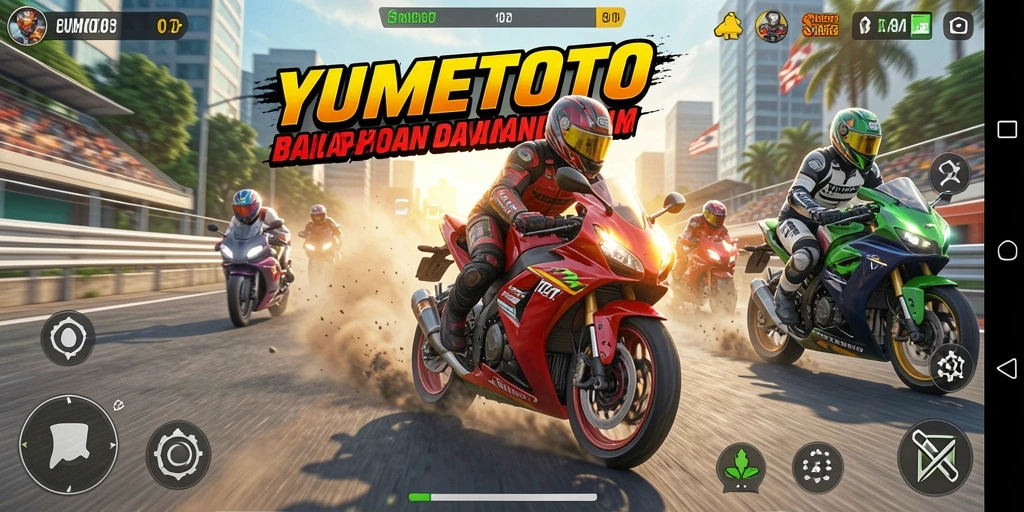 Tampilan gameplay YUMETOTO yang menegangkan saat balapan motor.
